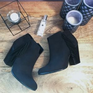 Carlos Santana Fringe Black Booties